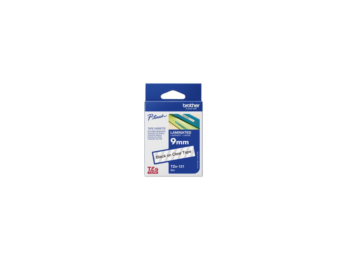 P-touch Schriftbandkassette TZE121 9mmx8m laminiert sw auf fl