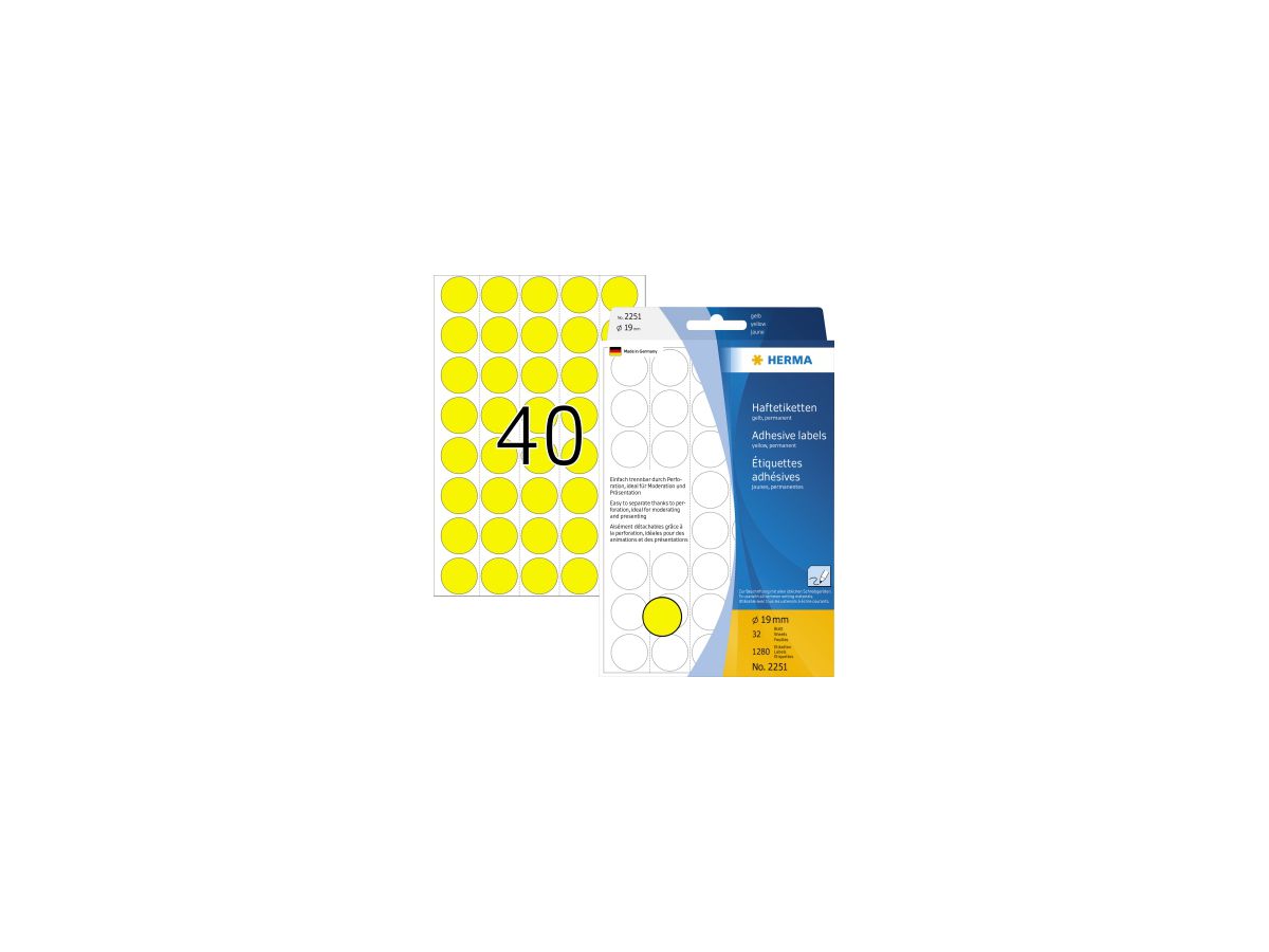 HERMA Markierungspunkt 2251 19mm Papier gelb 1.280 St./Pack.
