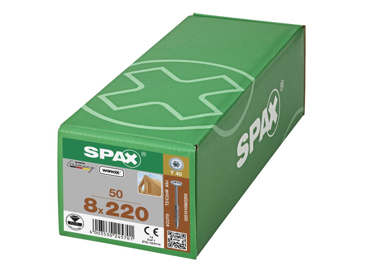 SPAX Tellerkopf T-STAR+ T40 Teilgew. 4CUT WIROX 50St, 8x220mm