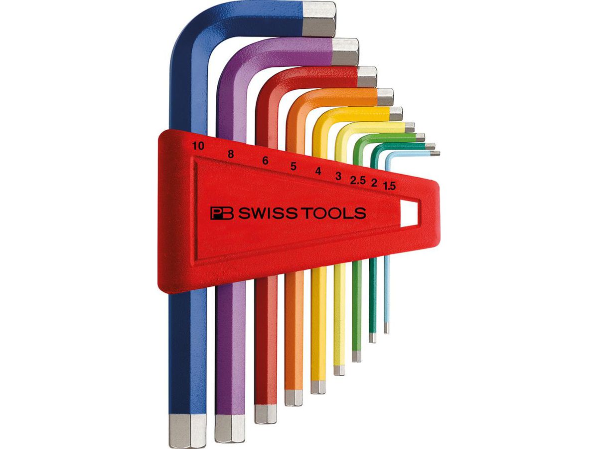 Haakse inbussleutelset in kunststof box 9-delig 1,5-10mm Rainbow PB Swiss Tools