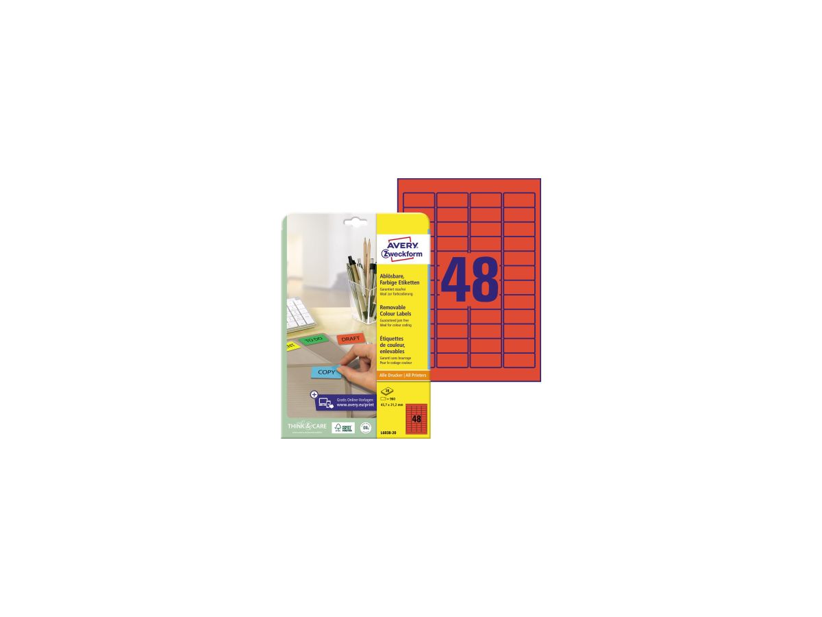 Avery Zweckform Etikett L6038-20 45,7x21,2mm rot 960 St./Pack.
