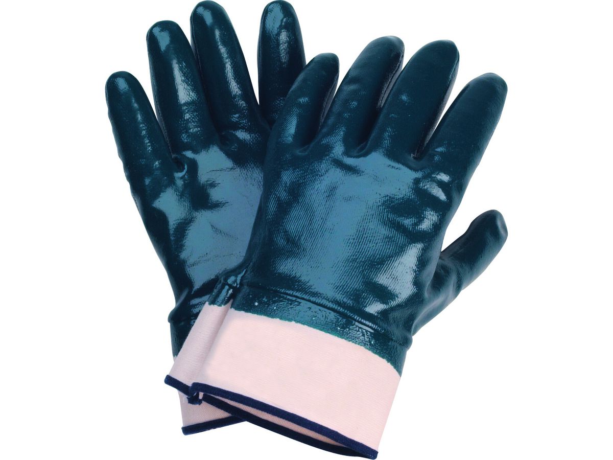 TOP Nitril Handschuh WESER blau 03440 BW Jersey m. STULPE vollbesch. Gr. 10