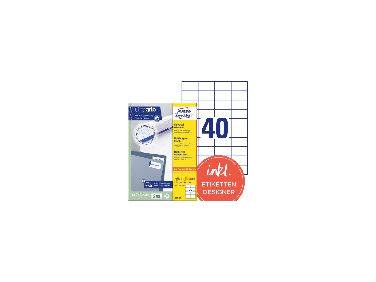 Avery Zweckform Etikett 3651-200 52,5x29,7mm weiß 8.000 St./Pack.