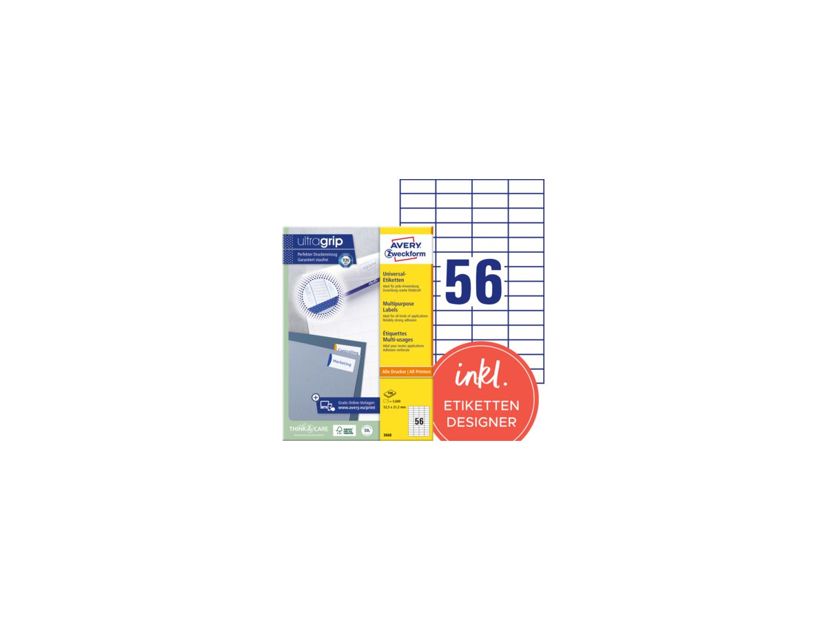 Avery Zweckform Universaletikett 3668 52,5x21,2mm ws 5.600 St./Pack.