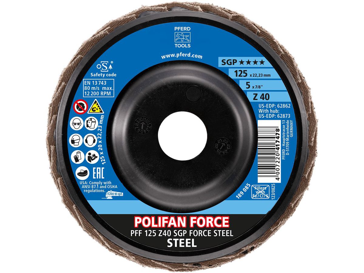 PFERD Fächerschleifscheibe FORCE SGP STEEL 125 mm Z 40