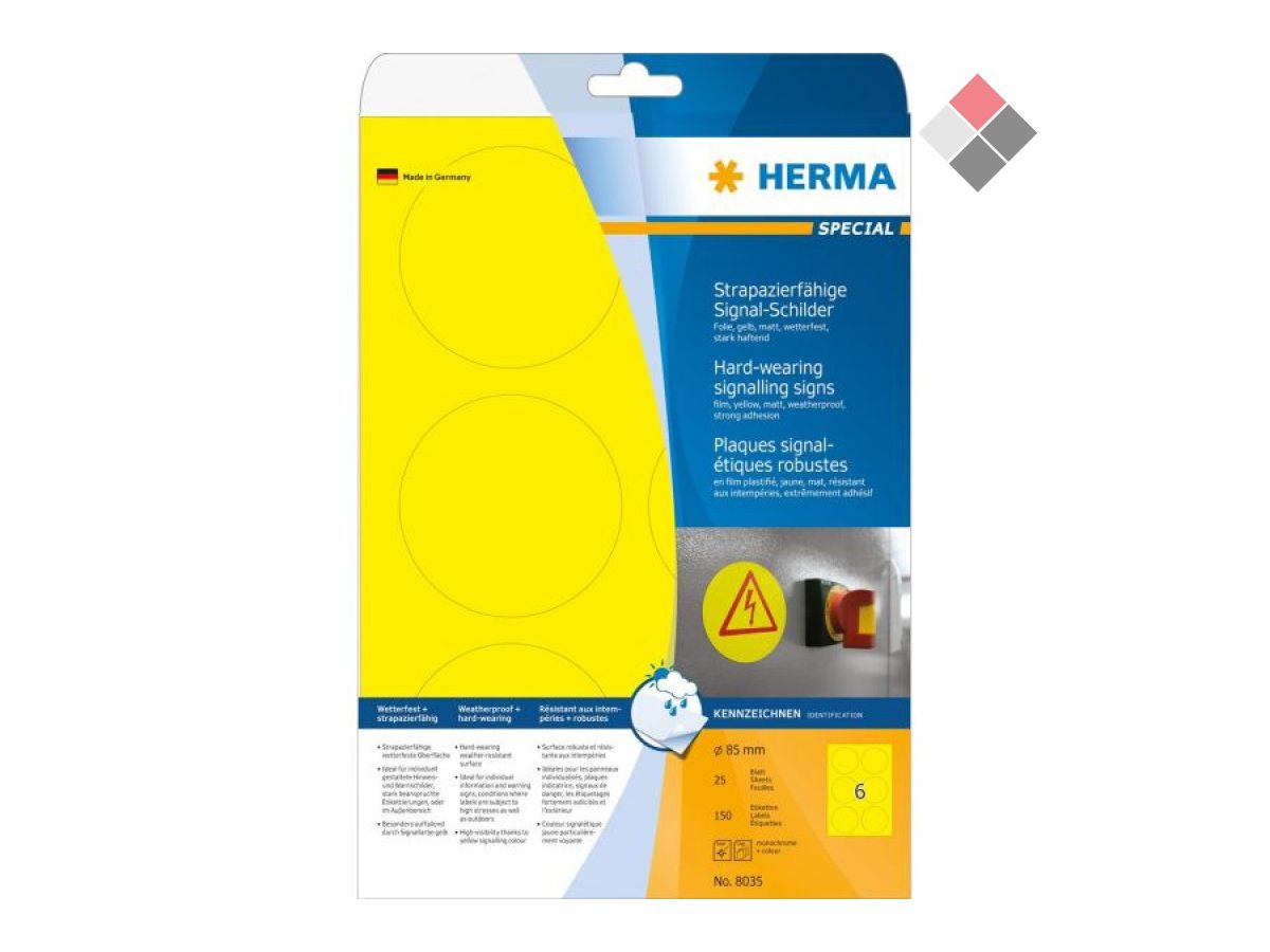 HERMA Folienetikett 8035 85mm rund gelb 150 St./Pack.
