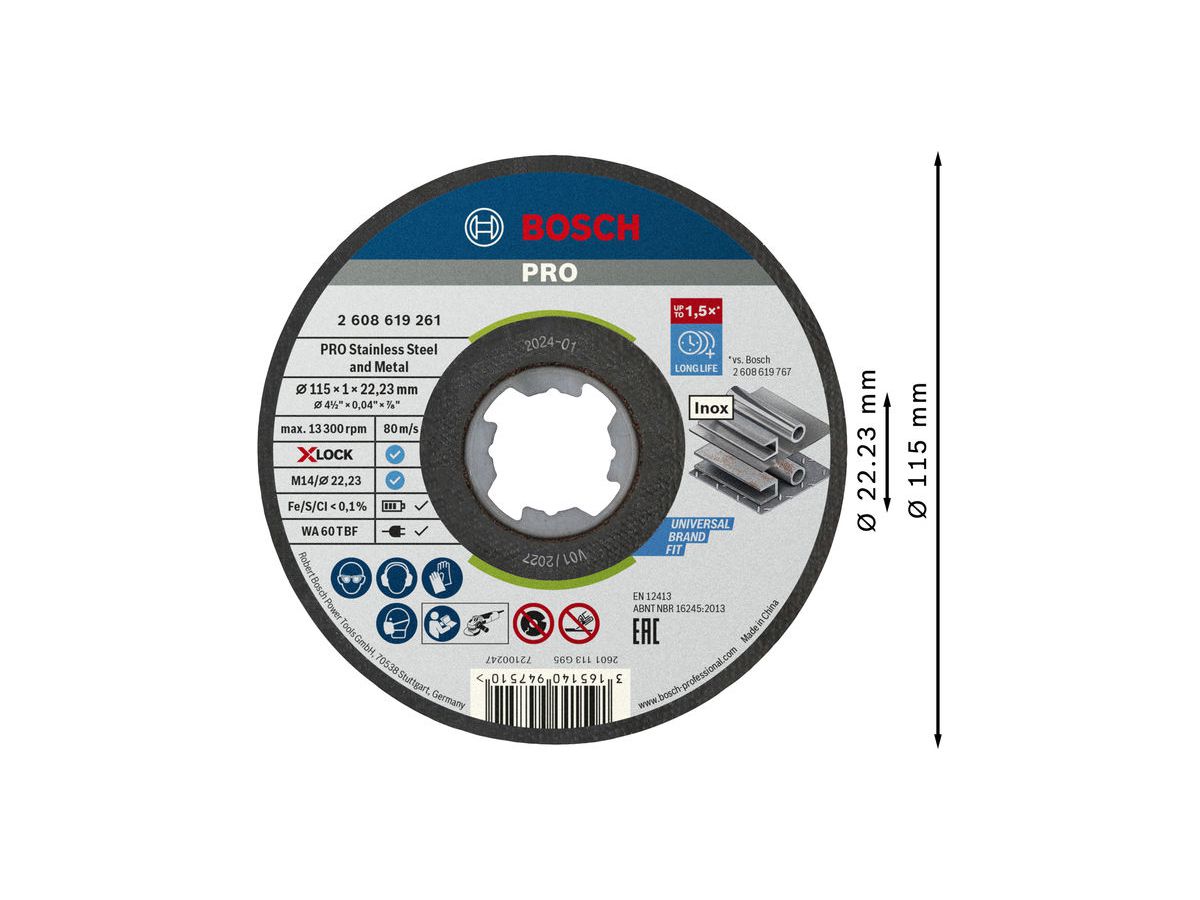 BOSCH X-LOCK Trennscheibe 115x1,0mm Stahl / Edelstahl