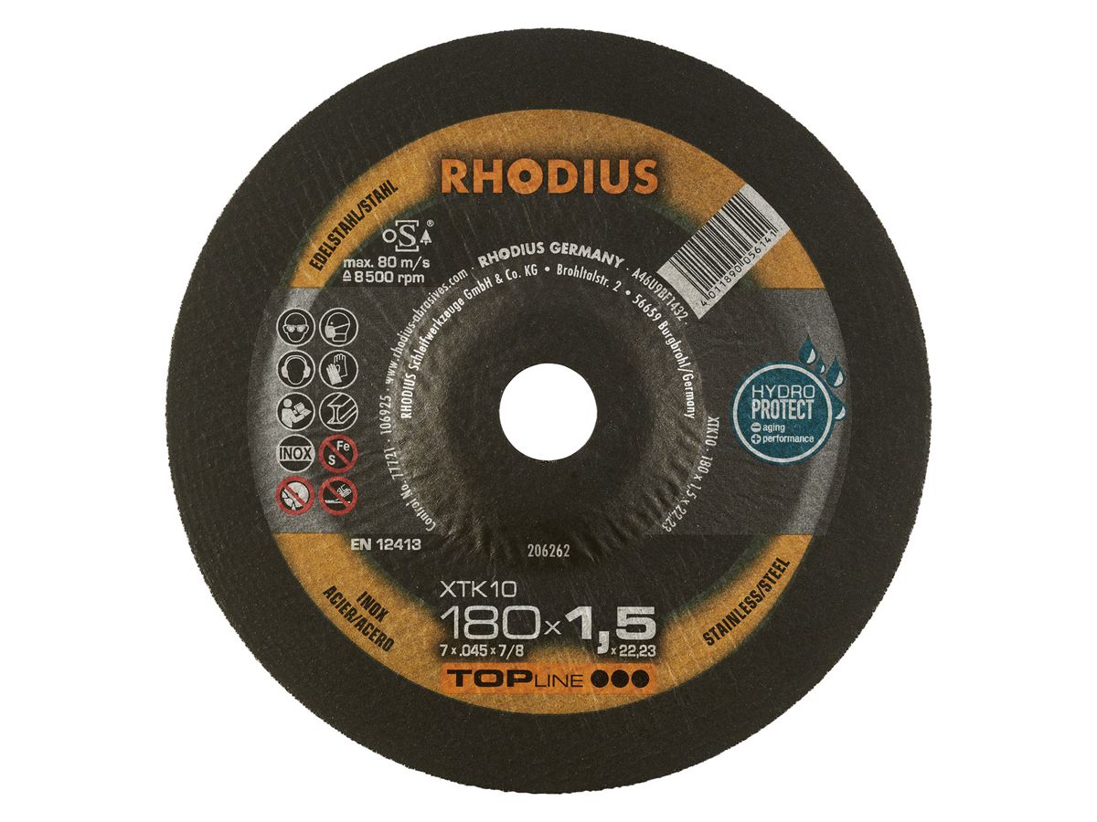 RHODIUS Extradünne Trennscheibe XTK 10 Top Edelstahl 180x1,5x22,2 mm