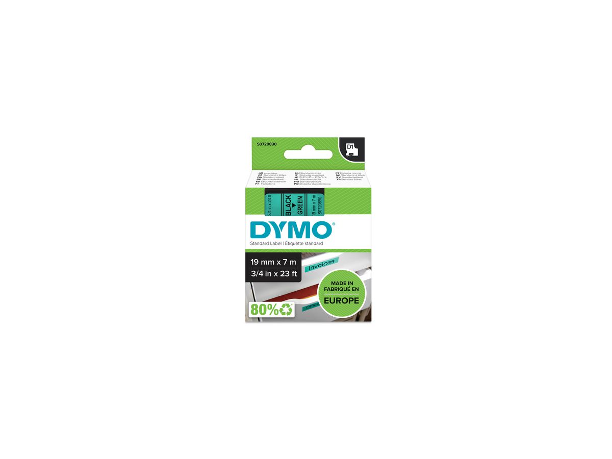 DYMO D1 Schriftband 19mm/7m schwarz/grün S0720890