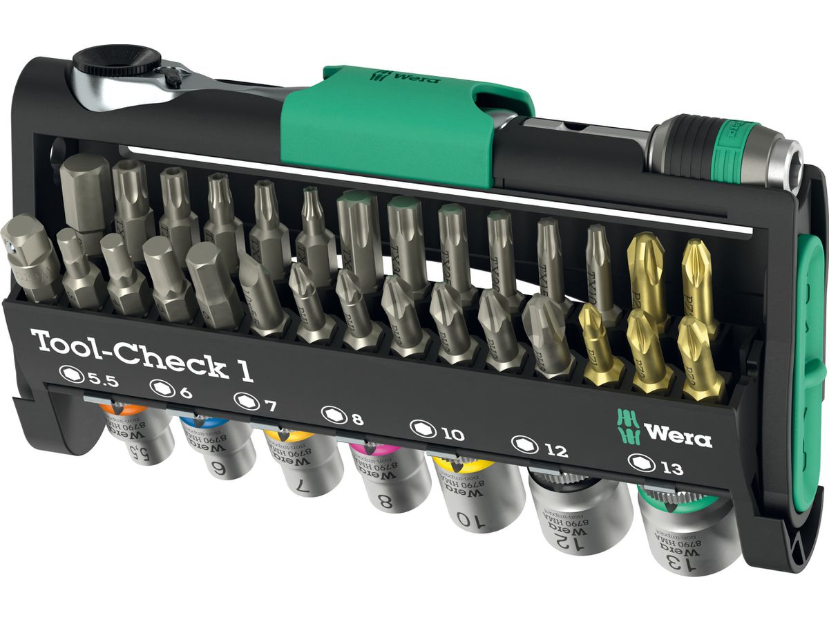 WERA Bits-Sortiment inkl. Ratsche, Nüsse Tool-Check 1, 38-teilig