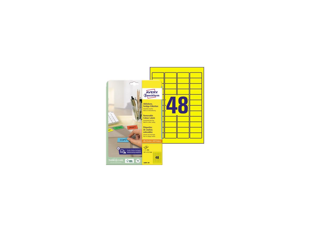 Avery Zweckform Etikett L6041-20 45,7x21,2mm gelb 960 St./Pack.