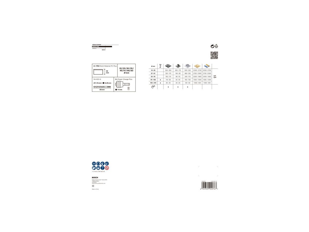 BOSCH PRO Lochsäge-Set Multi Material 22,25,30,35,40,51,68,83 mm, 11-teilig