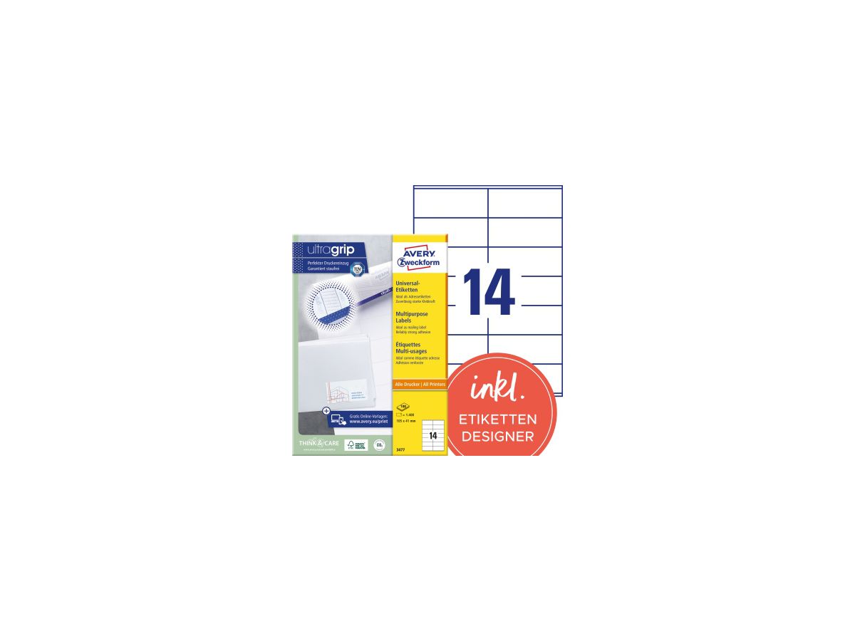 Avery Zweckform Universaletikett 3477 105x41mm weiß 1.400 St./Pack.