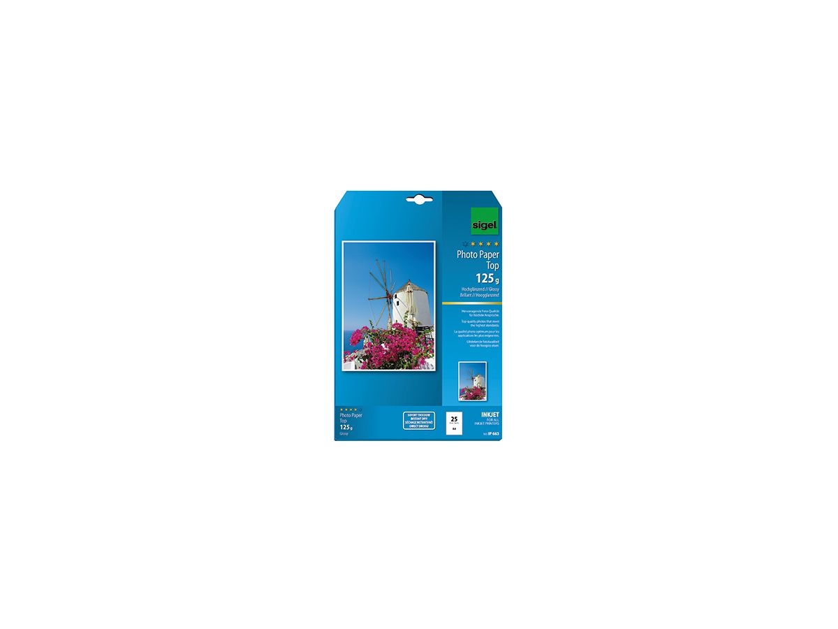 Sigel Fotopapier IP663 DIN A4 125g hochweiß 25 Bl./Pack.