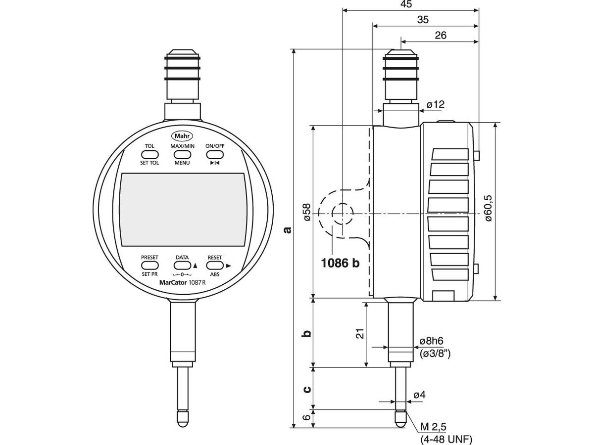 MAHR Messuhr digital 1087 R-HR 25,0 mm (0,5"), 0,001mm