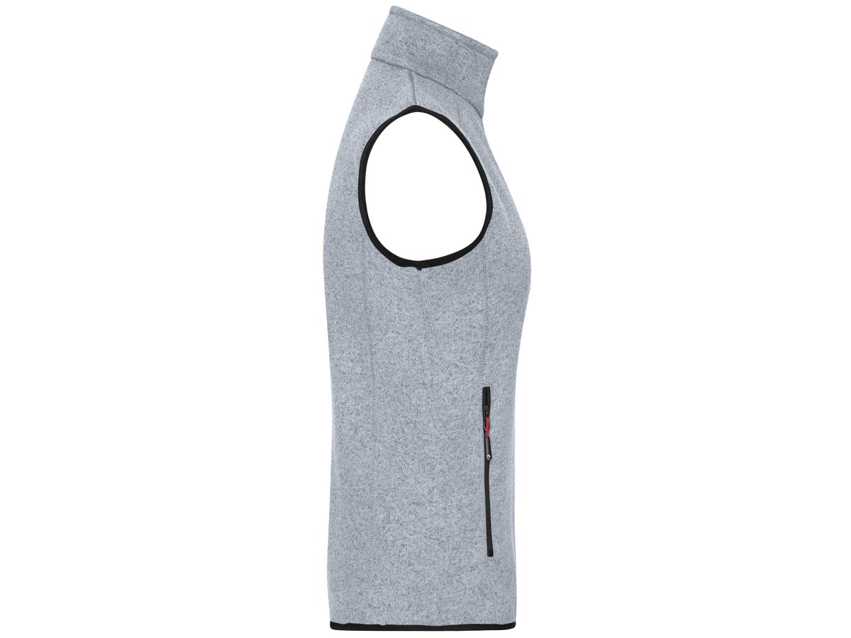 JN Ladies' Knitted Fleece Vest JN773 light-grey-melange/red, Größe S