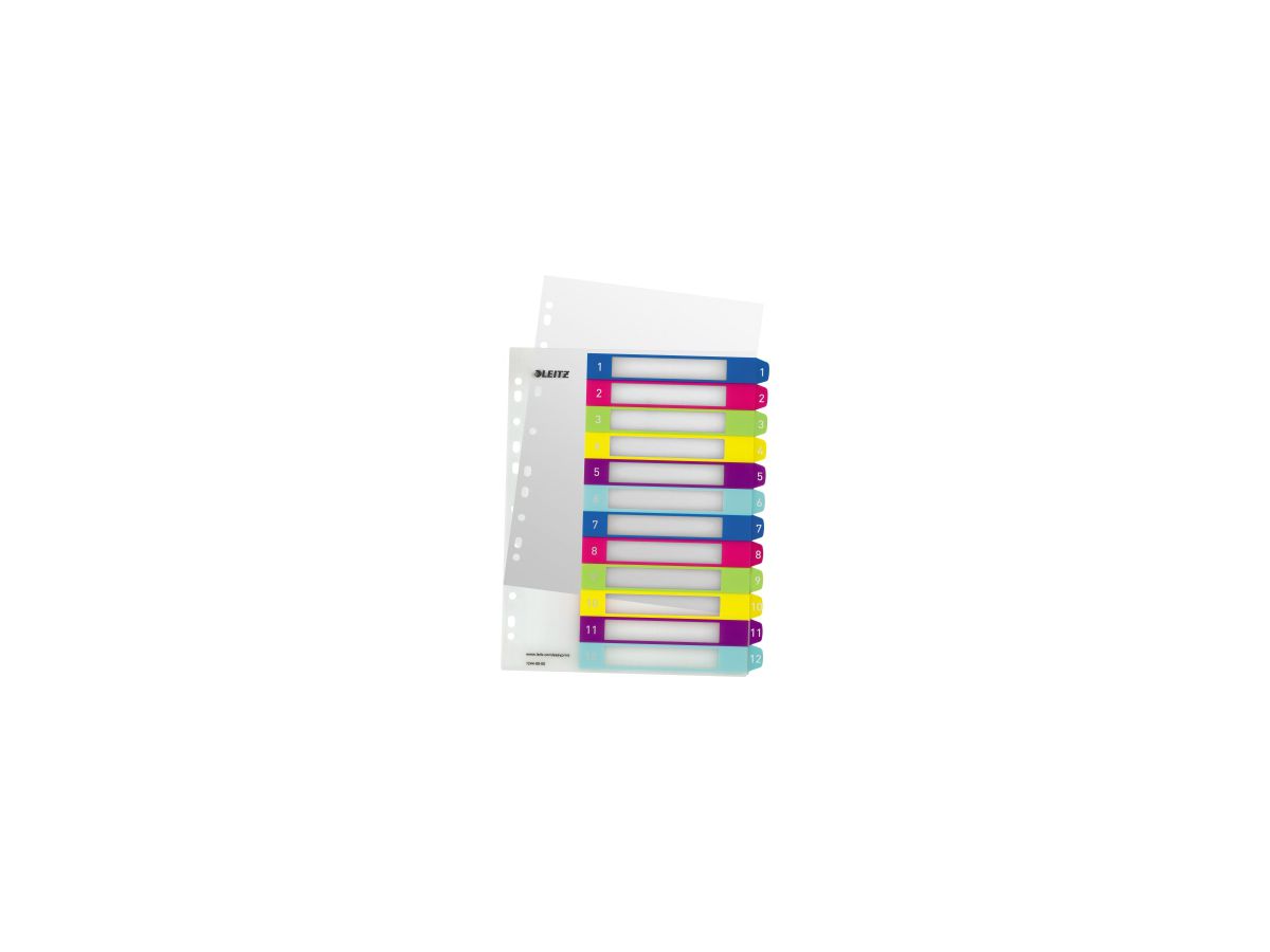 Leitz Register WOW 12440000 DIN A4 1-12 volle Höhe PP farbig