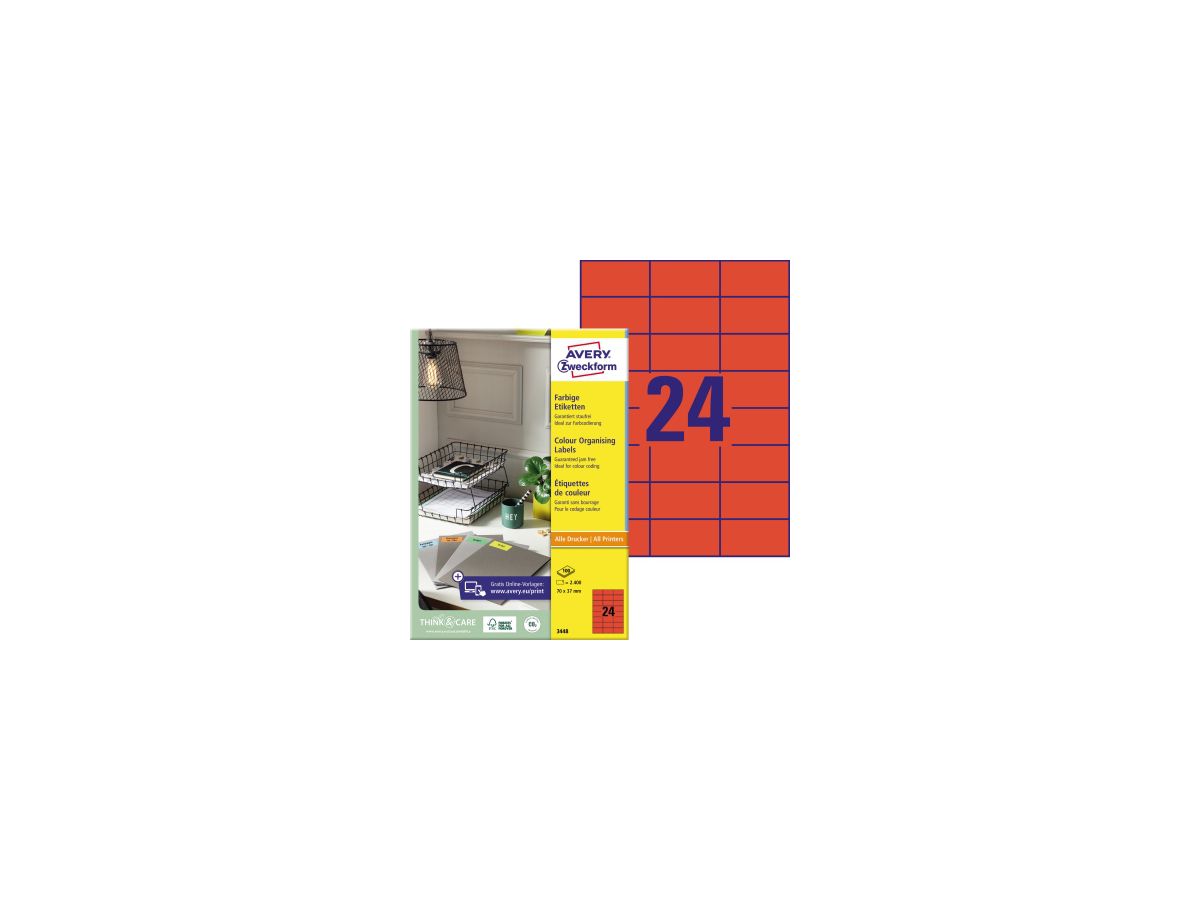 Avery Zweckform Universaletikett 3448 70x37mm rot 2.400 St./Pack.