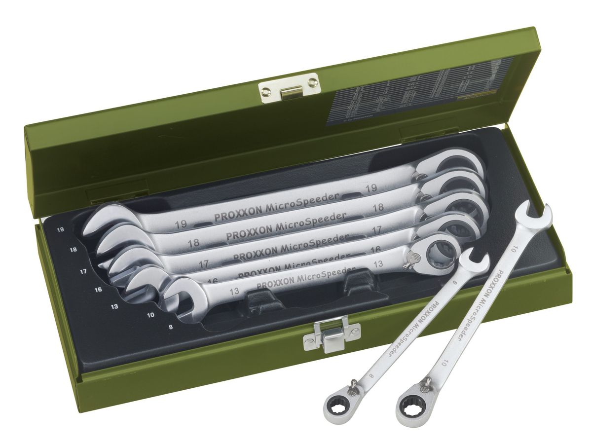 PROXXON Micro-Speeder Ratschenschlüssel- Satz , 8-19 mm, 7-teilig in Metallbox
