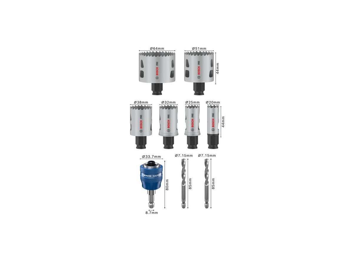 BOSCH PRO Lochsäge-Set Multi Material 20, 25, 32, 38, 51, 64 mm, 9-teilig