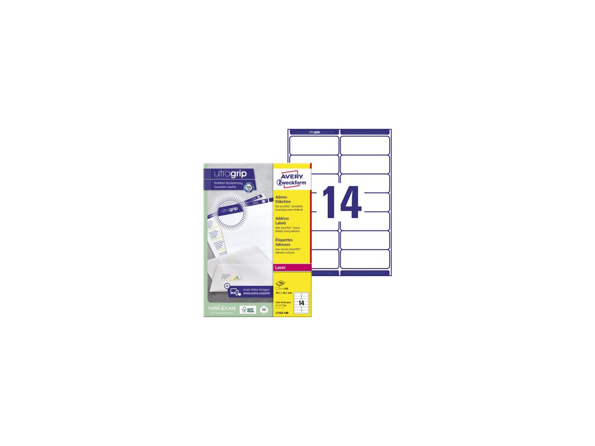 Avery Zweckform Adressetikett QuickPEEL L7163-100 1.400 St./Pack.