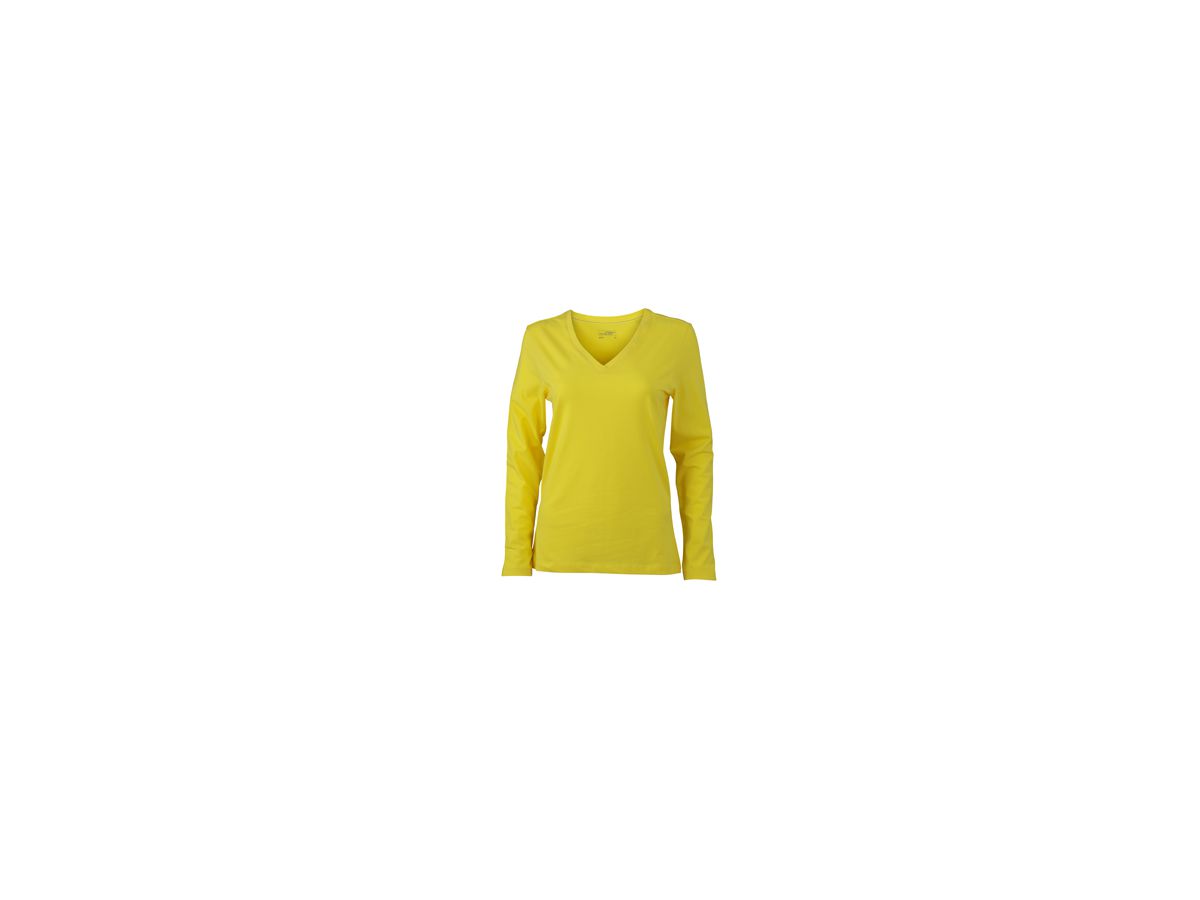 JN Ladies Stretch V-Shirt lang JN929 95%BW/5%EL, yellow, Größe S