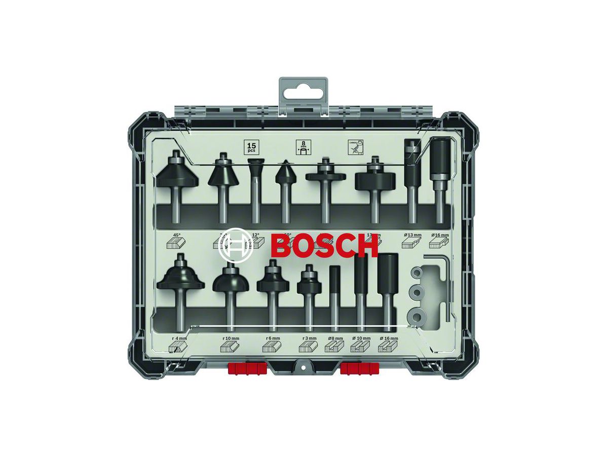 Bosch Fräser Set 15tlg. 8mm Schaft 2607017472