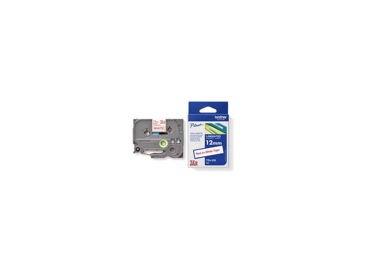 P-touch Schriftbandkassette TZE232 12mmx8m laminiert rt auf ws