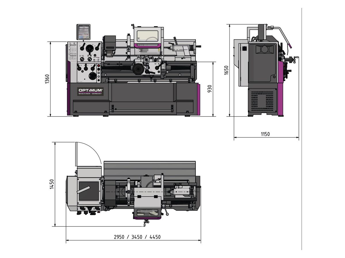 OPTIturn TH5615    3Ph / 400V / 50Hz Drehmaschine mit DPA und SWH