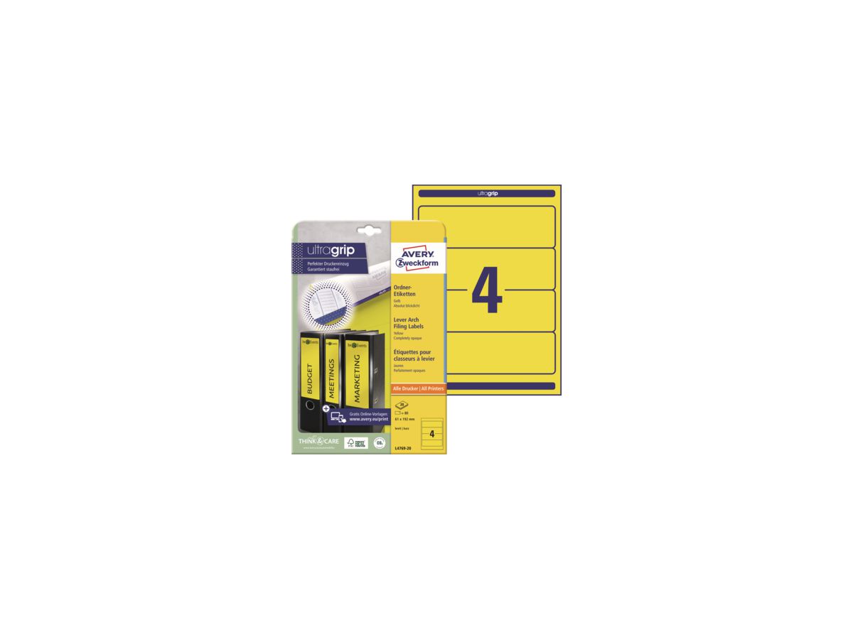 Avery Zweckform Ordneretikett L4769-20 61x192mm ge 80 St./Pack.