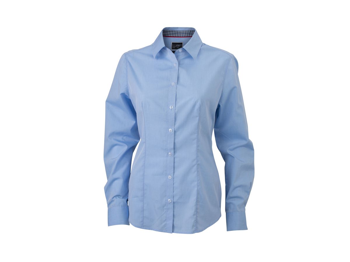 JN Ladies Plain Shirt JN618 100% BW, light-blue/navy-white, Größe L