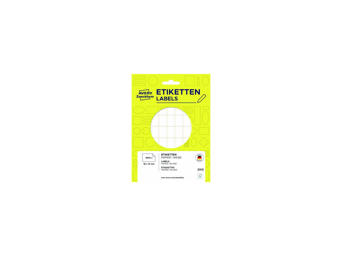 Avery Zweckform Vielzwecketikett 3312 18x12mm weiß 1.800 St./Pack.