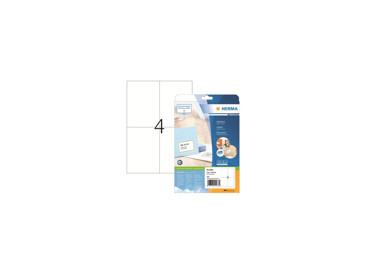 HERMA Etikett PREMIUM 5063 105x148mm weiß 100 St./Pack.