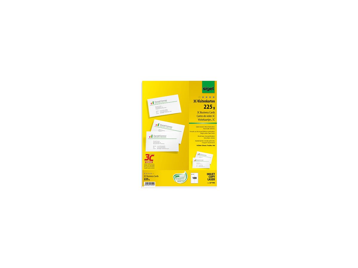Sigel Visitenkarte LP795 DIN A4 85x55mm 225g ws 100 St./Pack