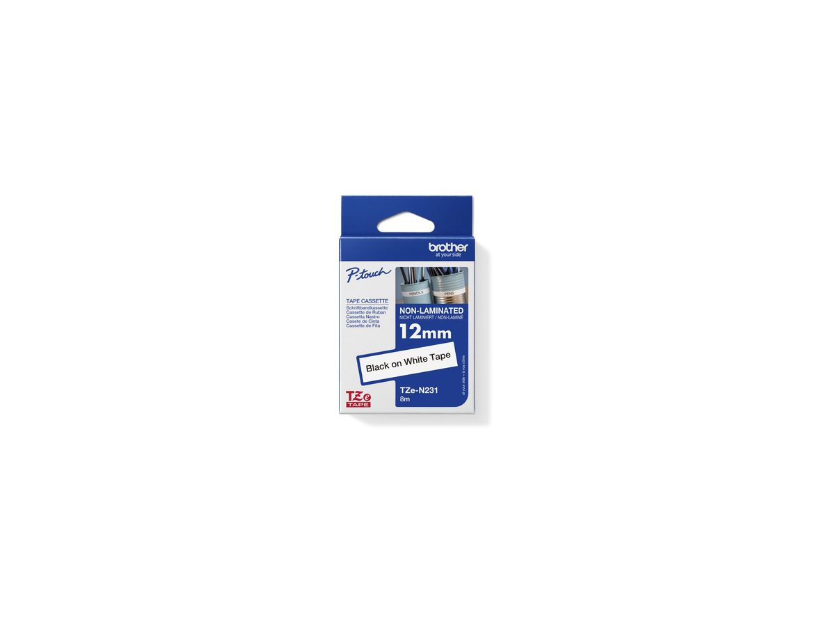 P-touch Schriftbandkassette TZEN231 12mmx8m unlaminiert sw auf ws