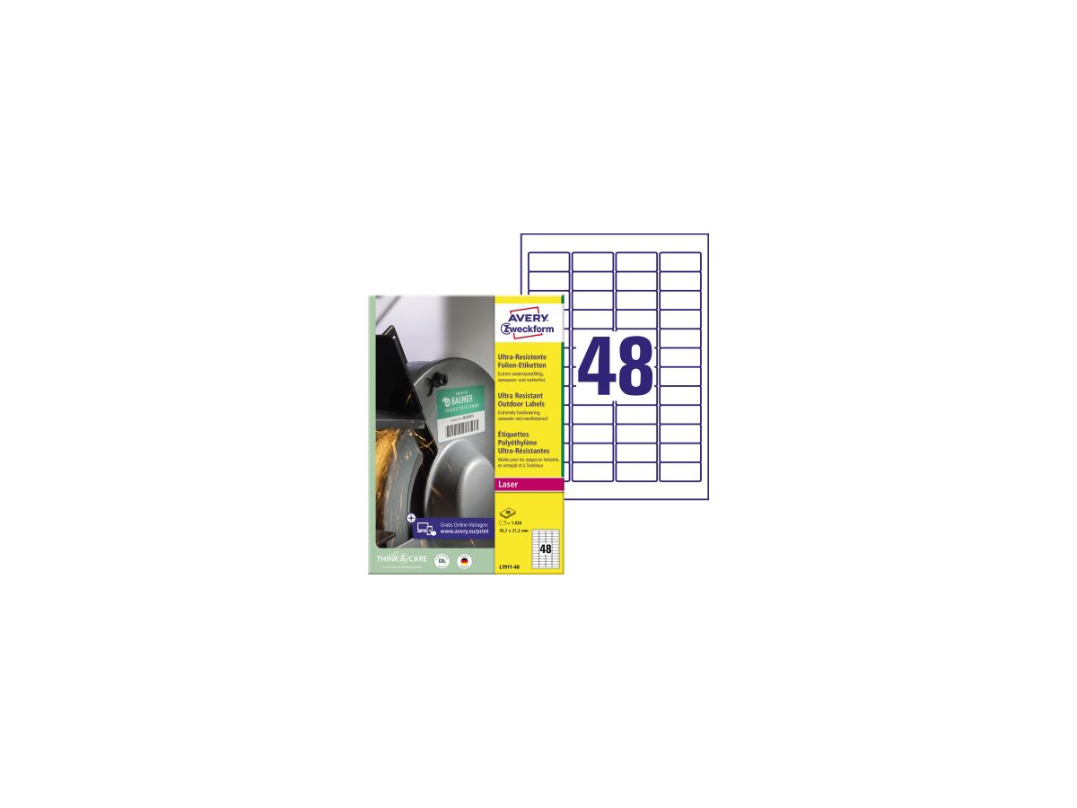 Avery Zweckform Etikett L7911-40 45,7x21,2mm ws 1920 St./Pack.