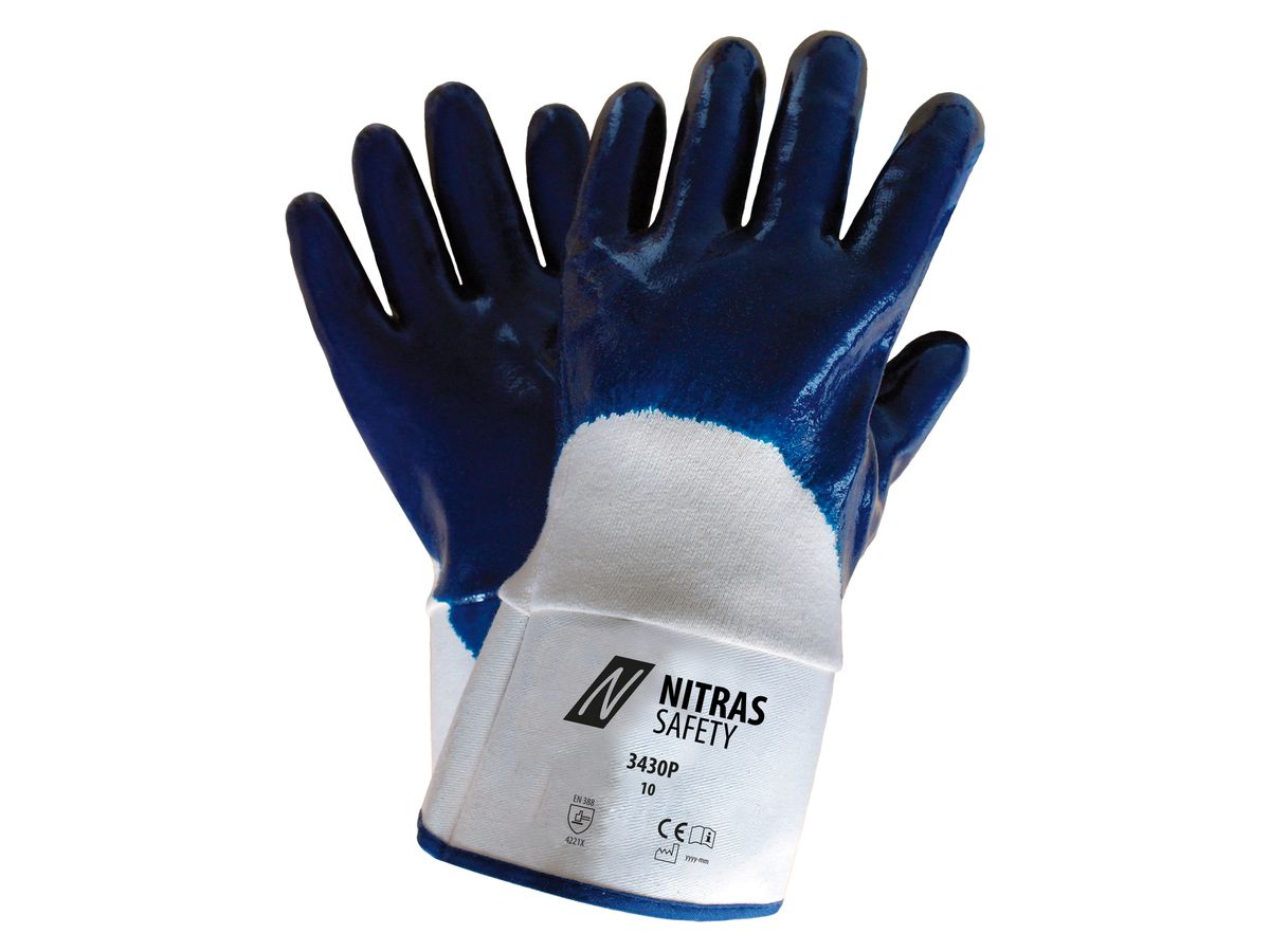 Nitril Handschuhe 3430P WERRA Premium, blau, mit Stulpe, teilbesch., Gr. 10