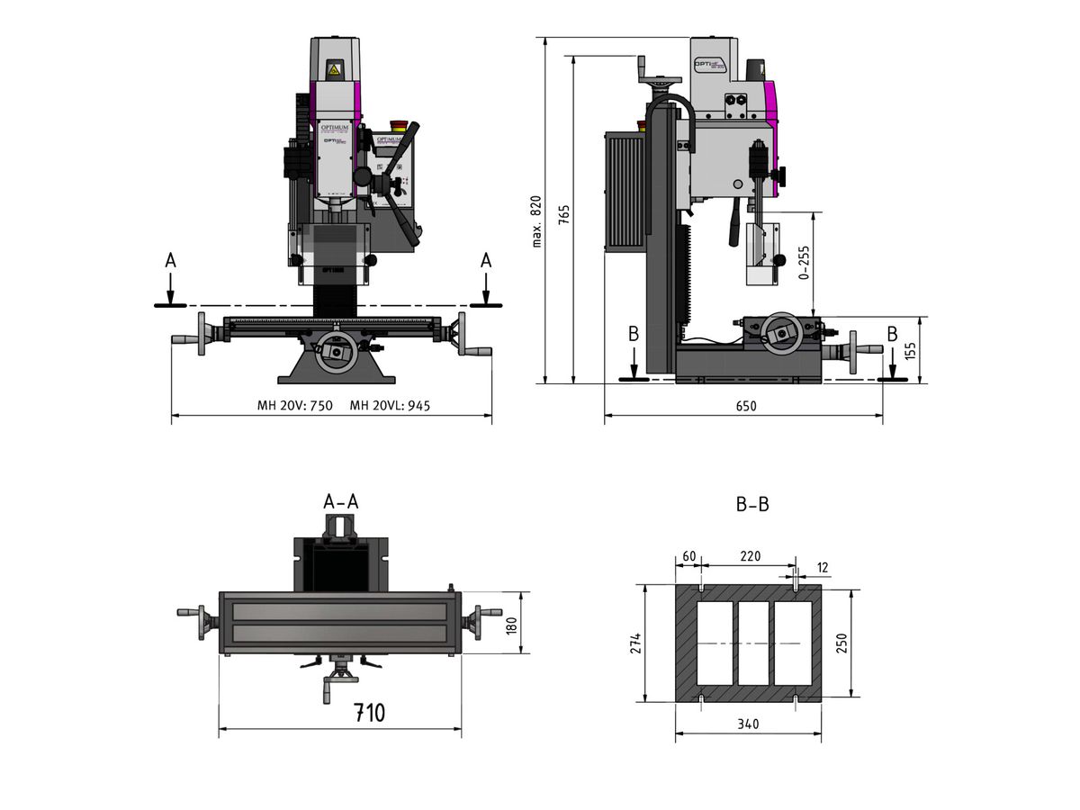 OPTIMUM Bohr-Fräsmaschine OPTImill MH 20VLD